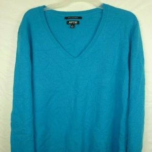Blue Green 100% Cashmere V neck Teal  Sweater XL